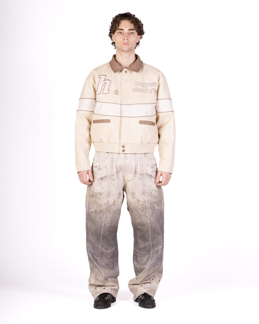 Cream Long Path Leather Jacket