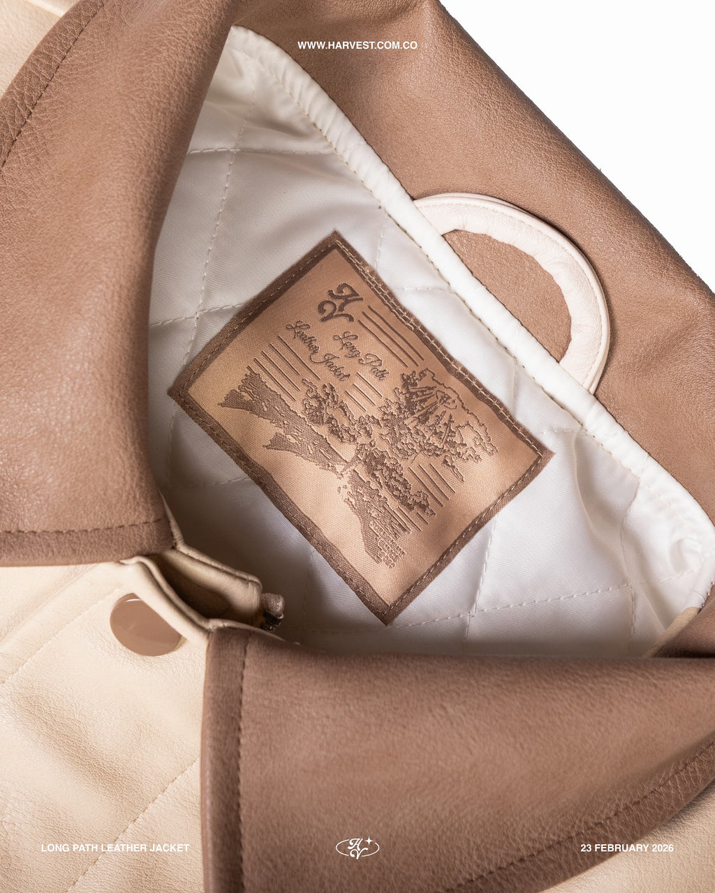 Cream Long Path Leather Jacket