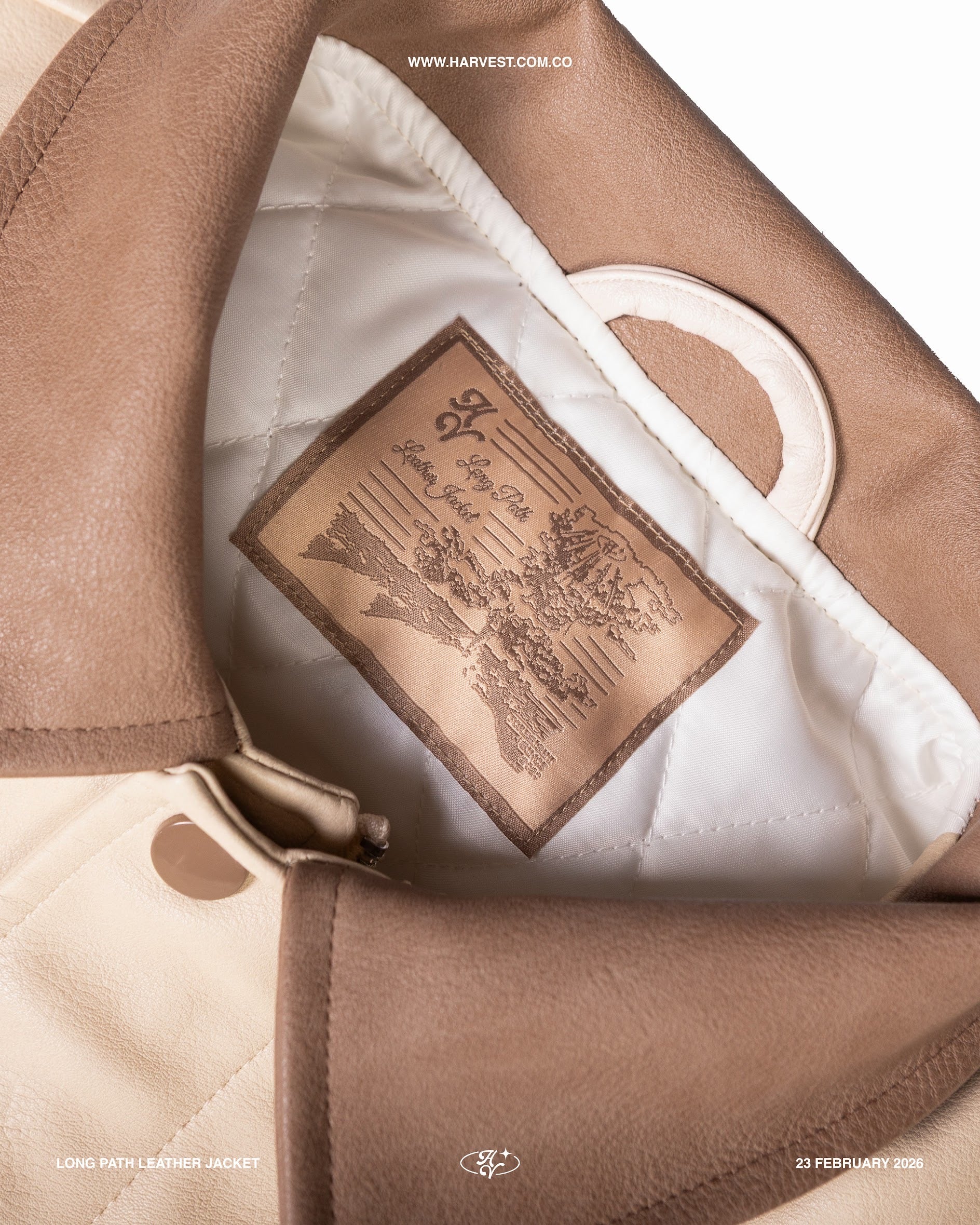 Cream Long Path Leather Jacket