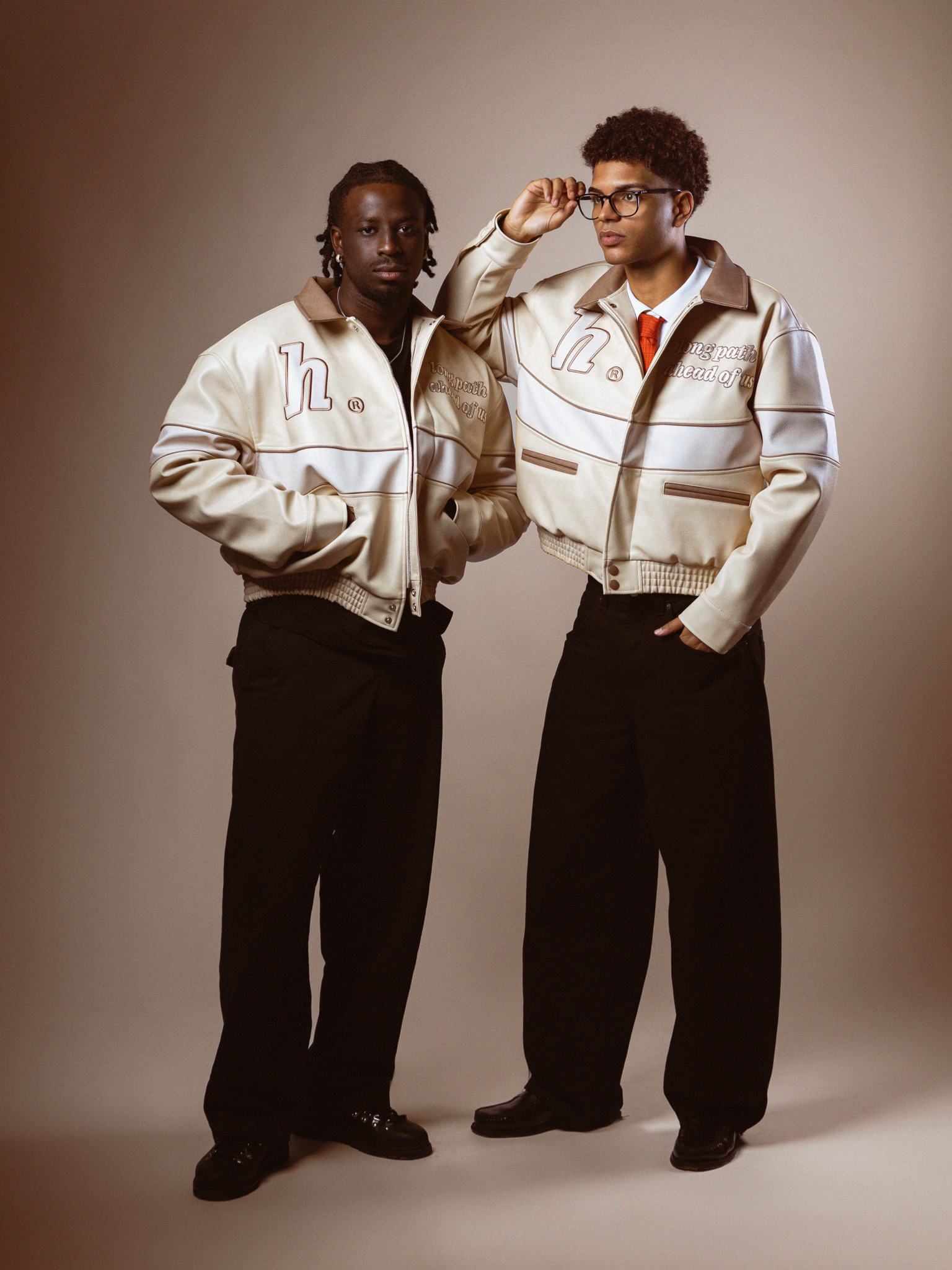 Cream Long Path Leather Jacket