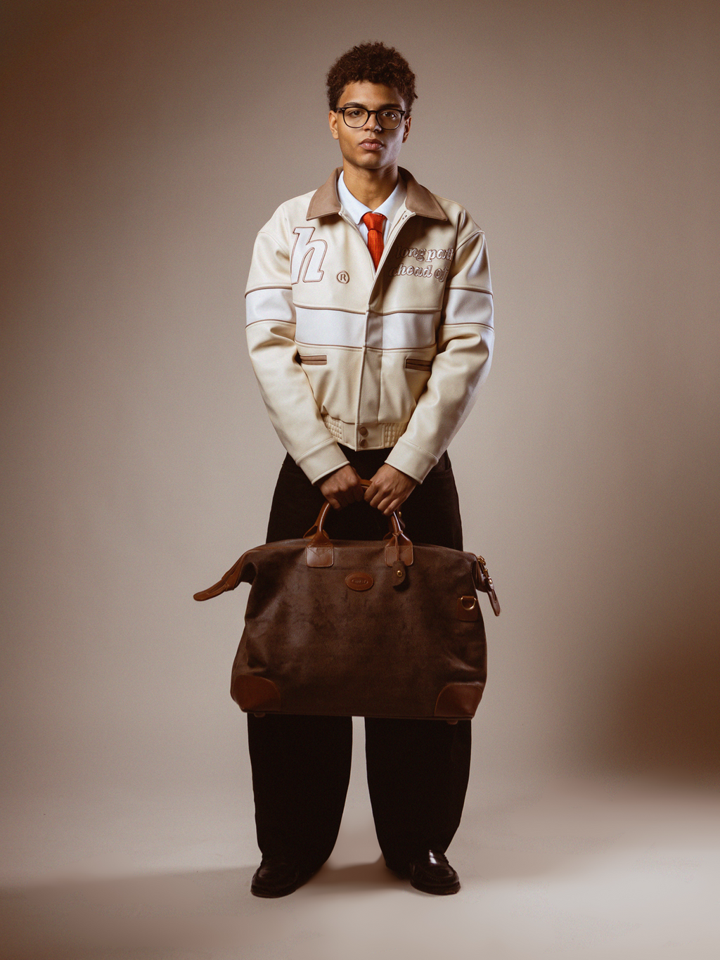 Cream Long Path Leather Jacket