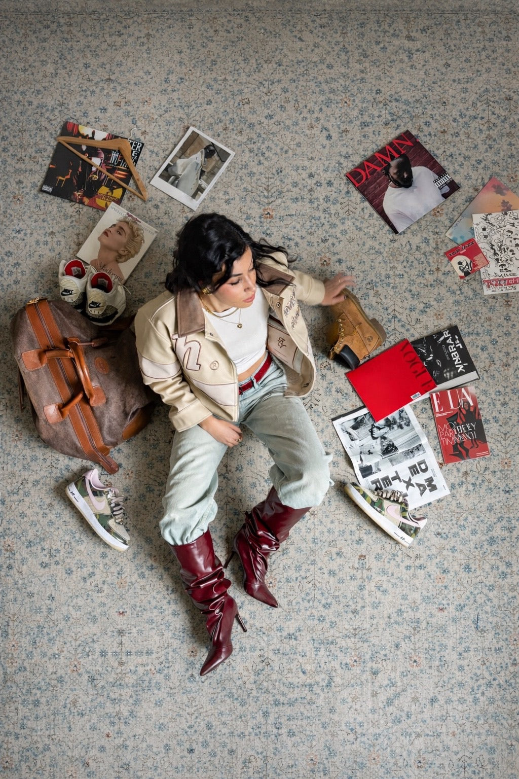 Cream Long Path Leather Jacket