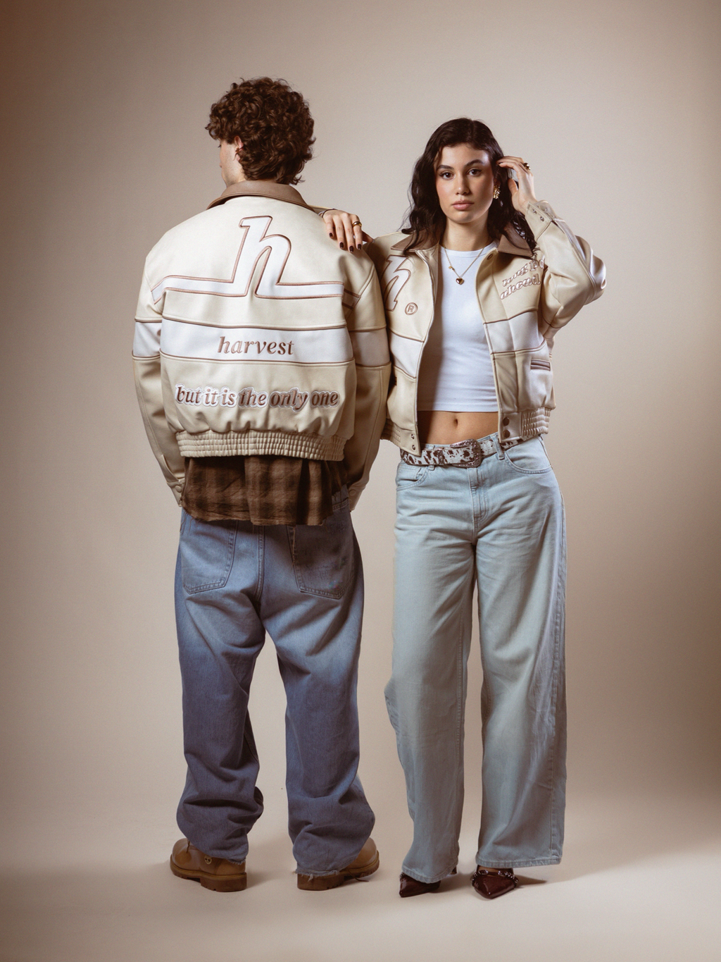 Cream Long Path Leather Jacket