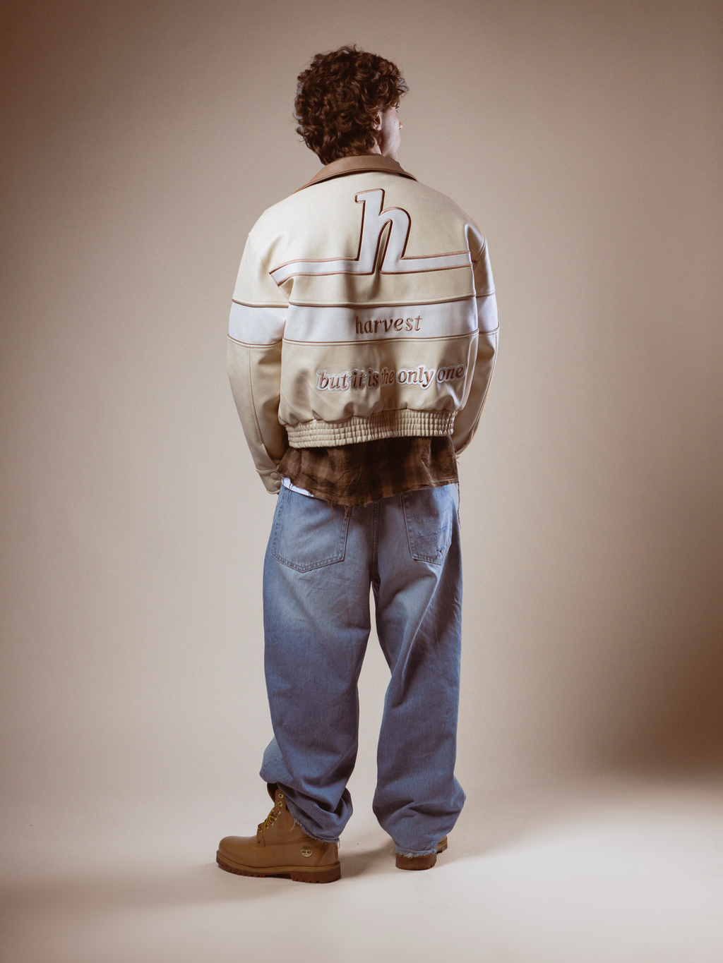 Cream Long Path Leather Jacket