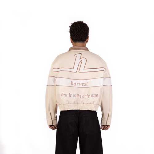 Cream Long Path Leather Jacket