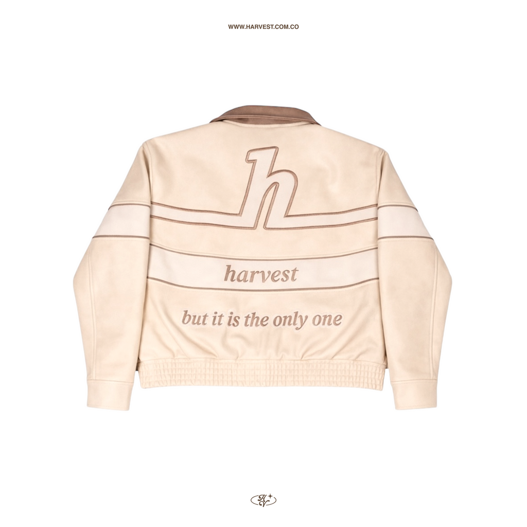 Cream Long Path Leather Jacket