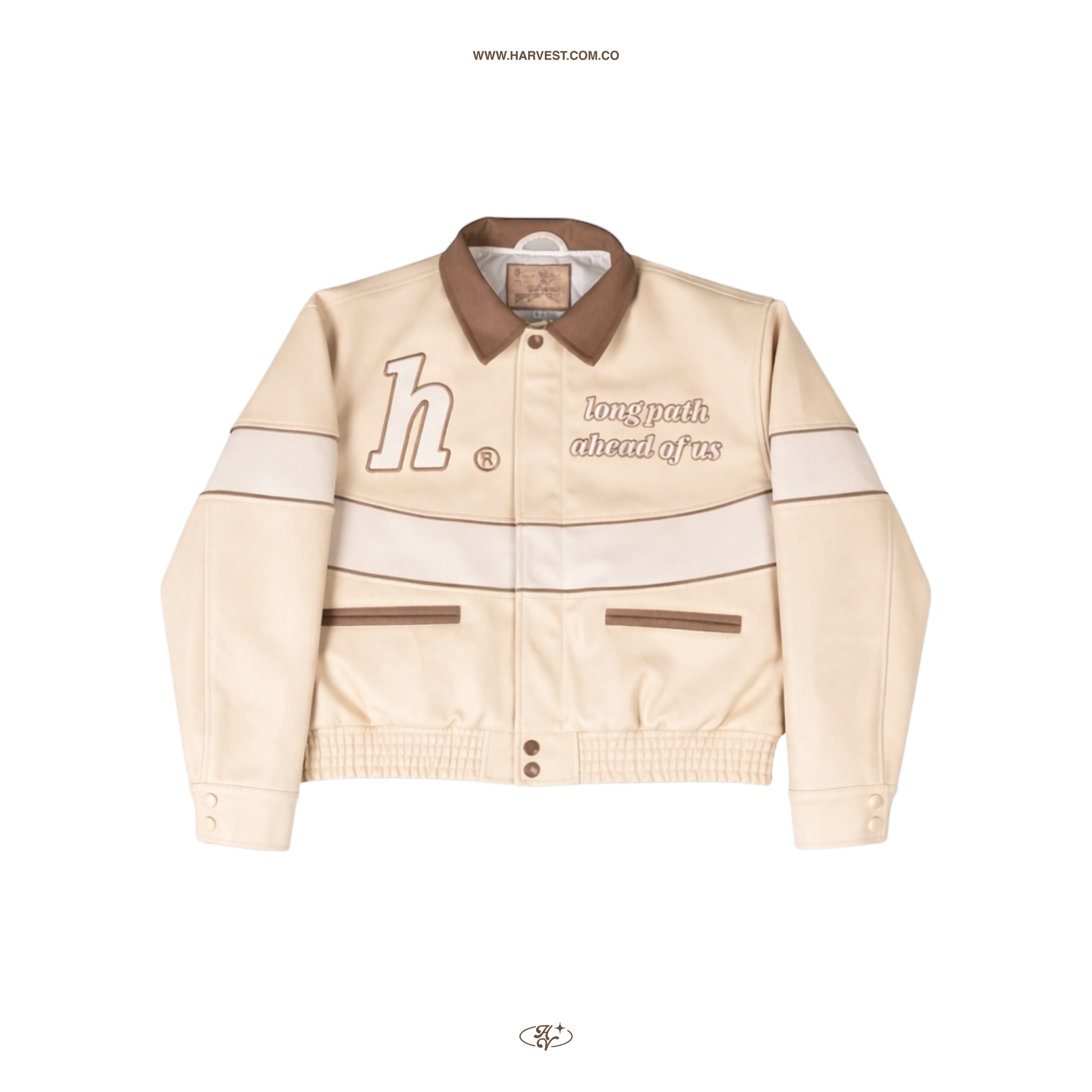 Cream Long Path Leather Jacket